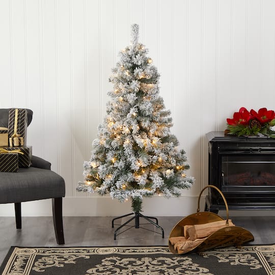 4ft. Pre-Lit Flocked West Virginia Fir Artificial Christmas Tree, Clear LED Lights